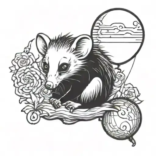 opossum holding a balloon  tattoo design idea