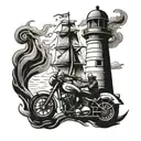 Motorhead, Lighthouse, Ship, Motorcycle, Family, Fisherman, Stoic tattoo design idea