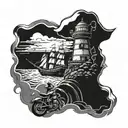 Motorhead, Lighthouse, Ship, Motorcycle, Family, Fisherman, Stoic tattoo design idea
