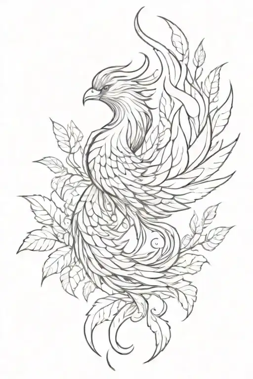 autumn phoenix rising from leaves forming the shape tattoo design idea