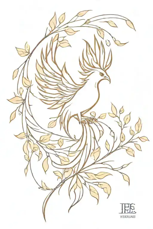 autumn phoenix rising from leaves  tattoo design idea