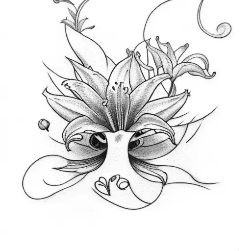 I want to have a half sleeve tattoo made up of lillies, a cat with a flower, a ghost, a semi colon with a broken anchor, tattoo design idea