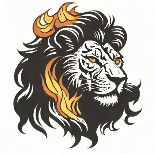 lion and fire flames tattoo design idea