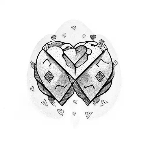 mininalist half brain half heart 2D split by a line tattoo design idea