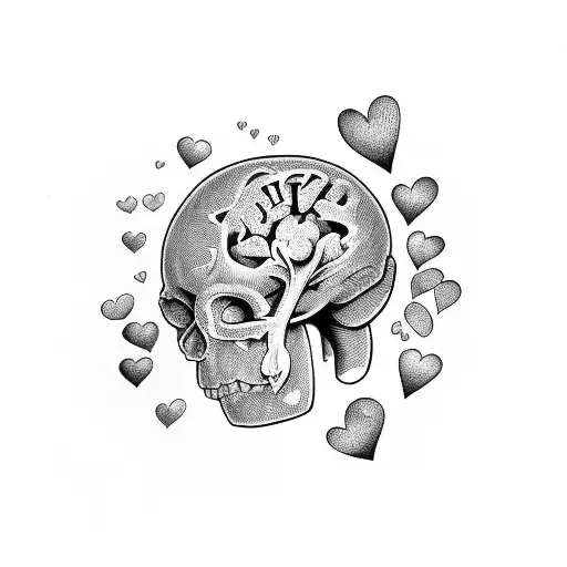 mininalist half brain one side, half heart 2D split by a line tattoo design idea