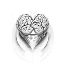 mininalist half brain one side, half heart 2D split by a line tattoo design idea