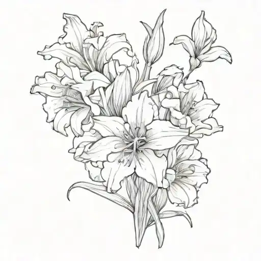 gladiolus, snowdrop, carnation, and poppy flower tattoo design idea