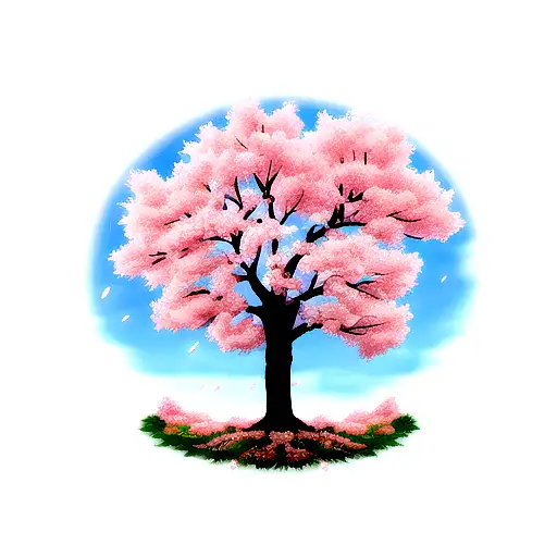 sword and cherry blossom tree tattoo design idea
