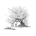 sword and cherry blossom tree tattoo design idea