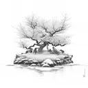 sword and cherry blossom tree tattoo design idea