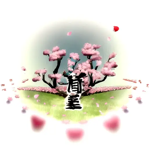 Panoramic strip with skull and Sakura petals flying by tattoo design idea