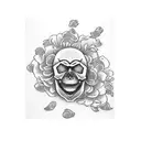 Realistic Manga strip with skull and Sakura petals flying by tattoo design idea