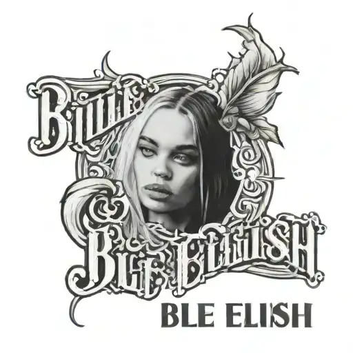 Text saying "Billie Eilish - LUNCH (one take T009) tattoo design idea
