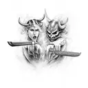 An epic duel between a powerful devil and an angelic warrior tattoo design idea