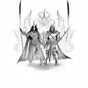 An epic duel between a powerful devil and an angelic warrior tattoo design idea