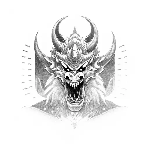 oni mask with dragon tattoo design idea