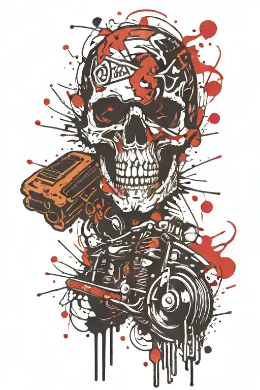 skull Harley logo gun intertwined tattoo design idea