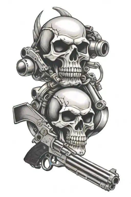 skull Harley logo gun intertwined tattoo design idea