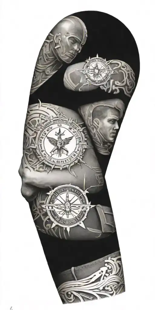 military theme sleeve tattoo design idea