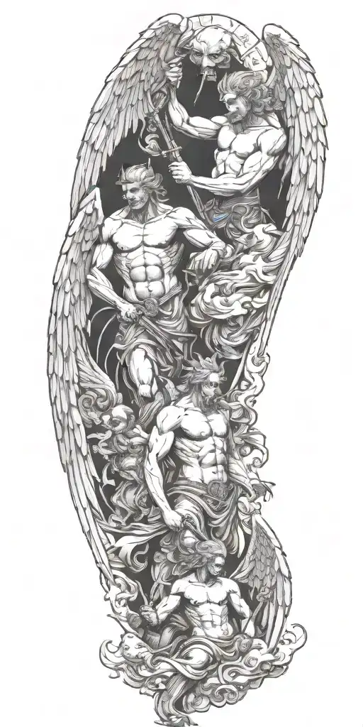 heaven angels vs demon tattoo design idea