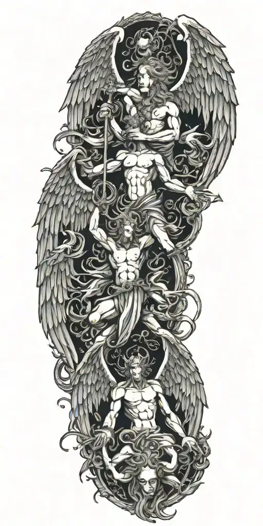 angels fighting demons tattoo design idea