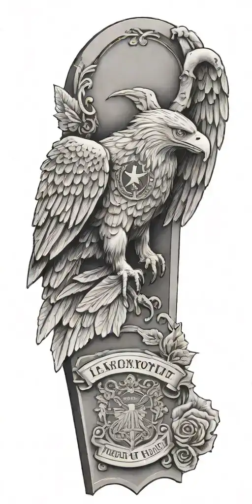 Headstone with military insignia and eagle tattoo design idea