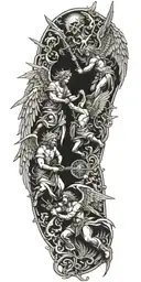 angels fighting devil sunshine cross tattoo design idea