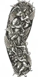 angels fighting devil sunshine cross tattoo design idea