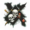 3 skulls jolly roger including poker cards  4 aces and 3 dice that show the number 6 and bones behind it  tattoo design idea