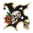 3 skulls jolly roger including poker cards  4 aces and 3 dice that show the number 6 and bones behind it  tattoo design idea