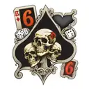 3 skulls jolly roger including poker cards  4 aces and 3 dice that show the number 6 and bones behind it  tattoo design idea