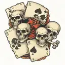 3 skulls jolly roger including poker cards  4 aces and 3 dice that show the number 6 tattoo design idea