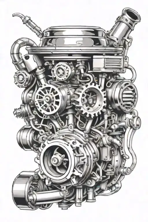 drift car engine tattoo design idea
