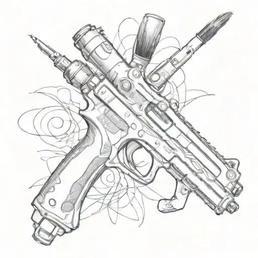 A sketch tattoo of your airbrush gun morphing into a paintbrush, showcasing your occupation as an airbrush artist and your passion for drawing tattoo design idea