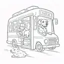 A sketch tattoo of your dog sitting inside a bus, symbolizing your favorite things and hobbies in a unique and creative way tattoo design idea