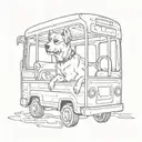 A sketch tattoo of your dog sitting inside a bus, symbolizing your favorite things and hobbies in a unique and creative way tattoo design idea