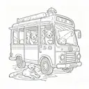 A sketch tattoo of your dog sitting inside a bus, symbolizing your favorite things and hobbies in a unique and creative way tattoo design idea