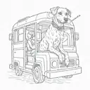 A sketch tattoo of your dog sitting inside a bus, symbolizing your favorite things and hobbies in a unique and creative way tattoo design idea