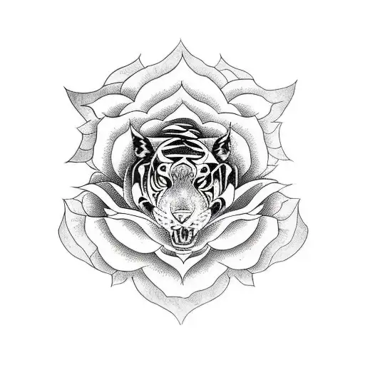 Rose with tigress warrior tattoo design idea