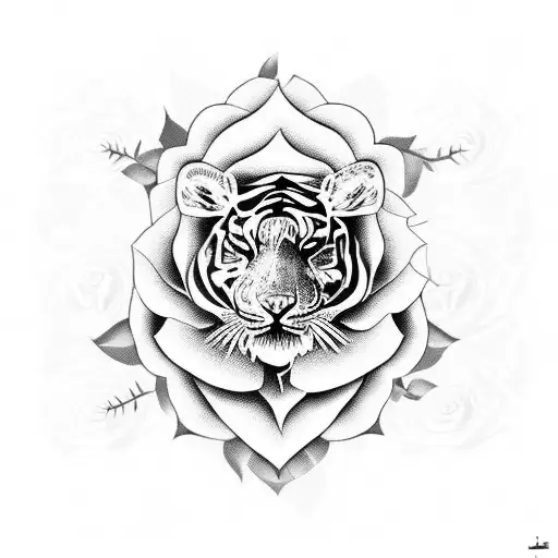 Rose with tigress warrior tattoo design idea