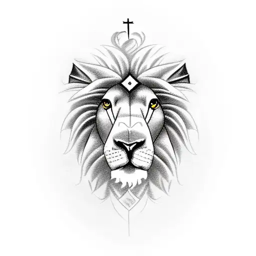 half lion half lamb with a cross in the middle and 3 crosses at the bottom tattoo design idea