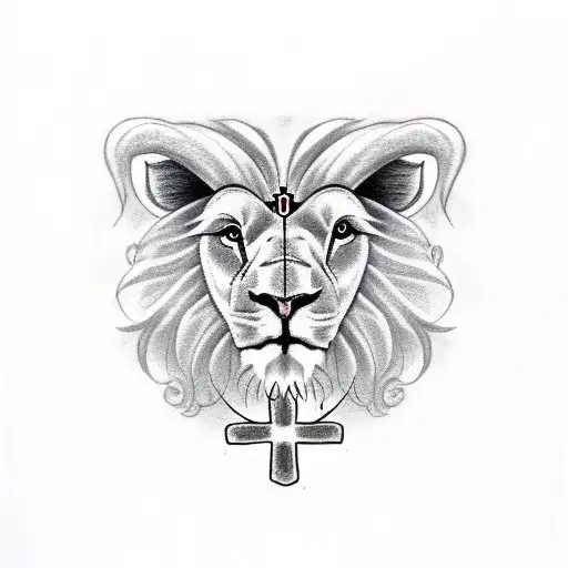 half lion half lamb with a cross in between  tattoo design idea