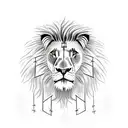 half lion half lamb with a cross in the middle and 3 crosses at the bottom tattoo design idea