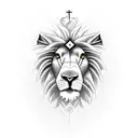 half lion half lamb with a cross in the middle and 3 crosses at the bottom tattoo design idea