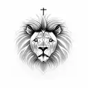 half lion half lamb with a cross in the middle and 3 crosses at the bottom tattoo design idea