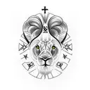 half lion half lamb with a cross in the middle and 3 crosses at the bottom tattoo design idea