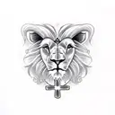 half lion half lamb with a cross in between  tattoo design idea
