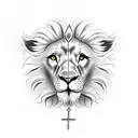 half lion half lamb with a cross in between  tattoo design idea