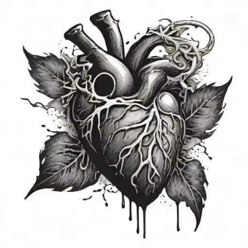 black fury heart with a while Nike symbol in the middle of it  tattoo design idea