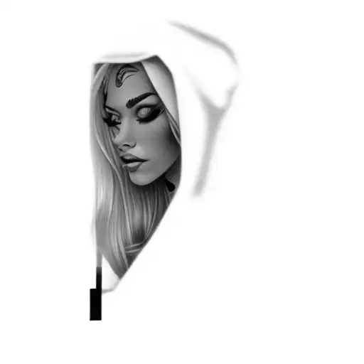 a blond woman in a black hoodie tattoo design idea